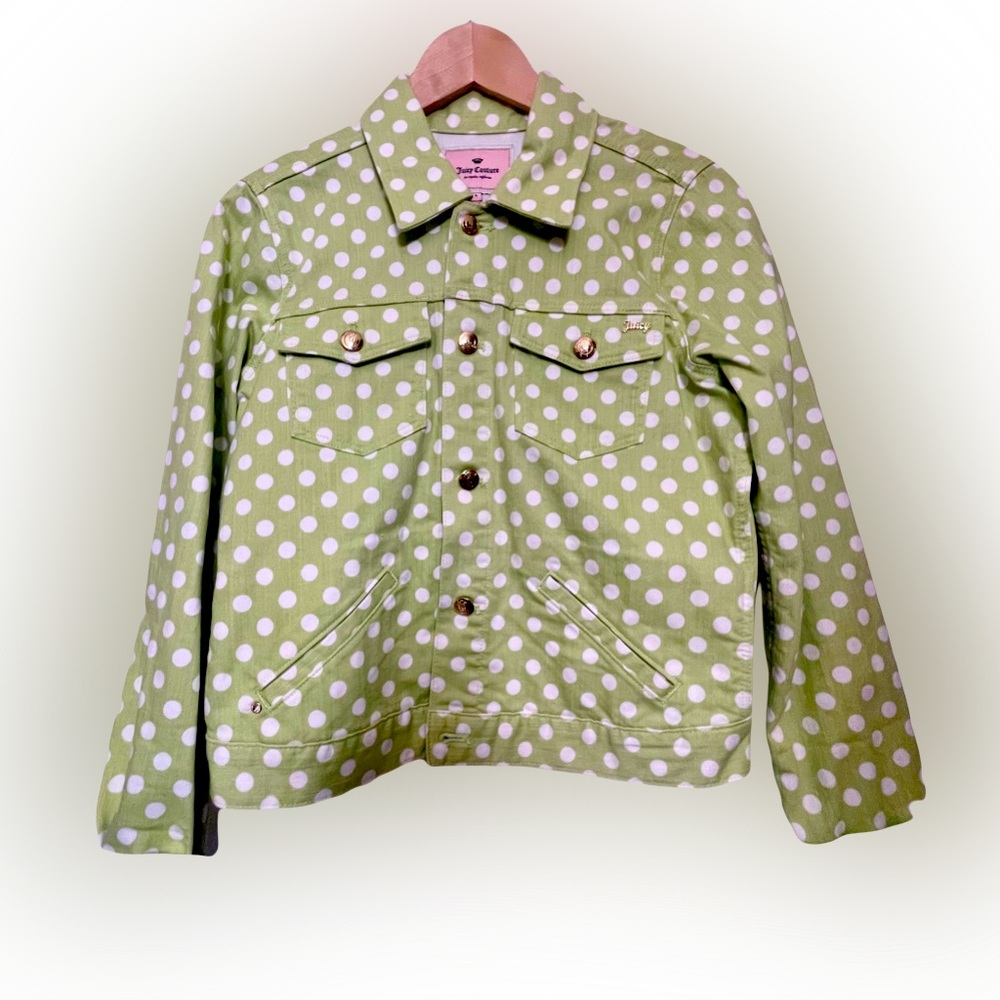 Juicy Couture Vivid Lime Green Polkadot Denim Jacket